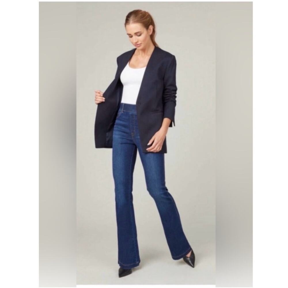 SPANX Women Medium The Collarless One Button Ponte Blazer Striped Office Career
